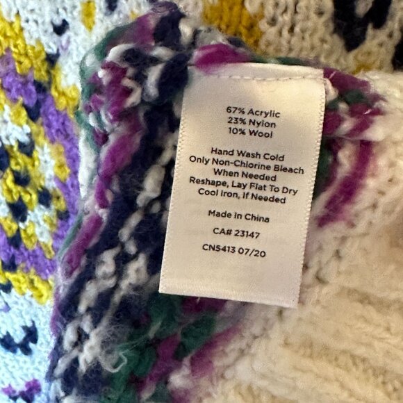 Talbots Plus Size 2X Fair Isle Knit Sweater Ivory Purple Yellow Geometric Nordic - Picture 6 of 11